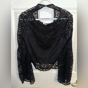 Xhilaration Black Lace Cropped Top with Bell Sleeves